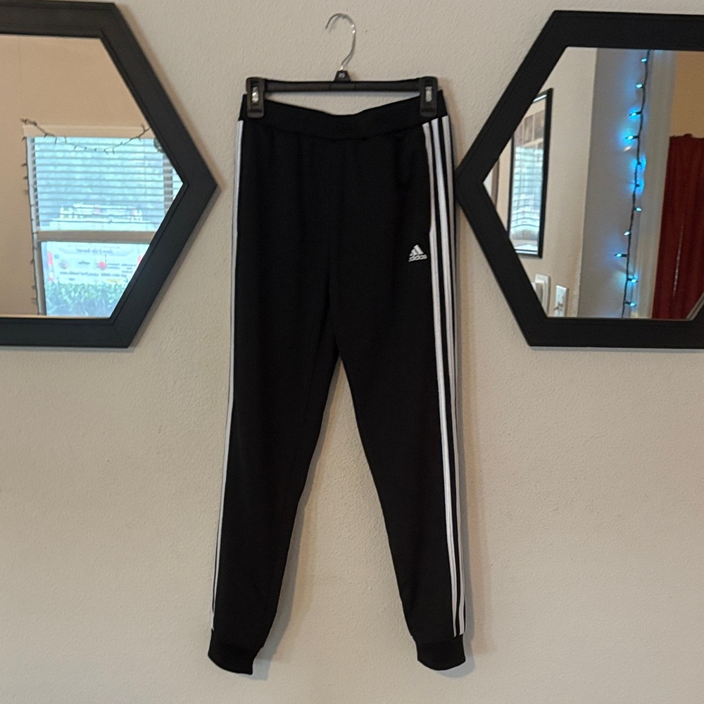 Adidas Girls’ Black Joggers with Logo/White Stripes and Pockets